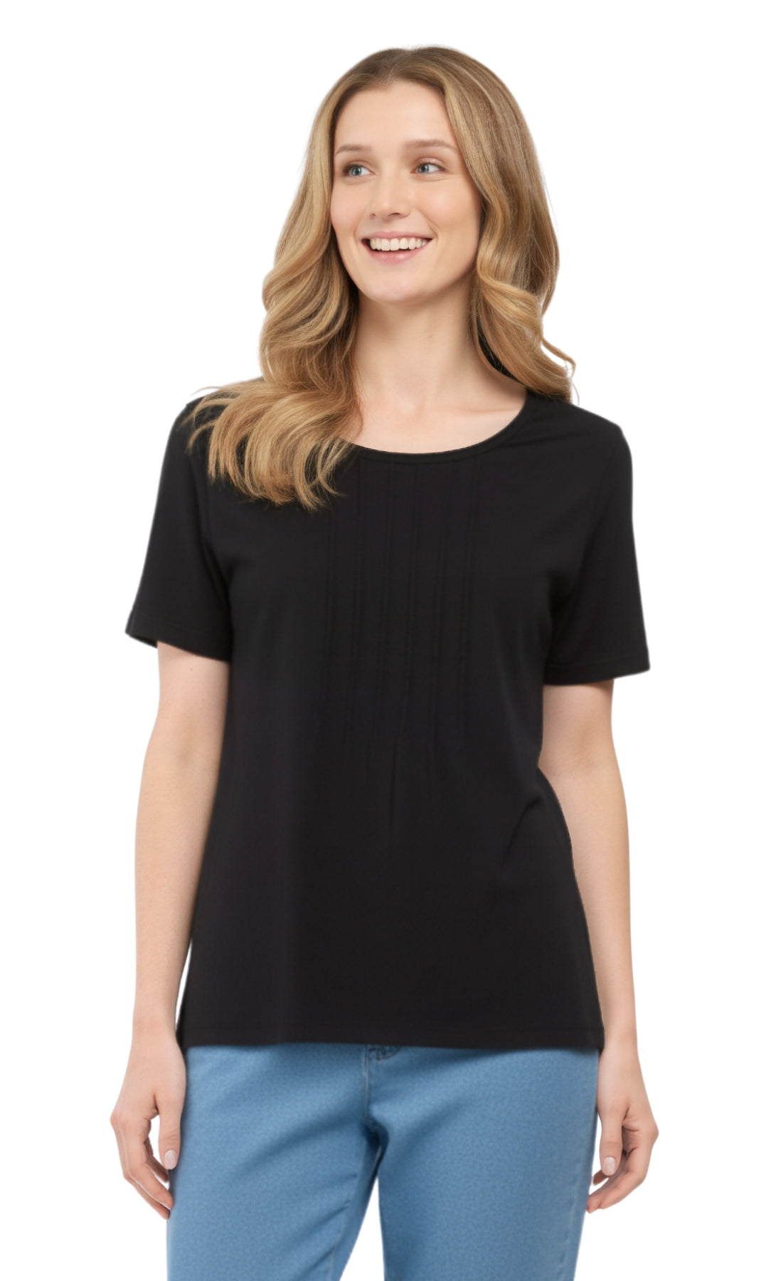 Turtle Bay Apparel Women's Short Sleeve Cotton Knit T-shirt in Pintuck Style