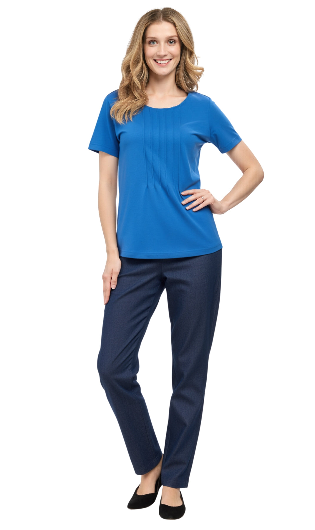 Turtle Bay Apparel Women's Short Sleeve Cotton Knit T-shirt in Pintuck Style