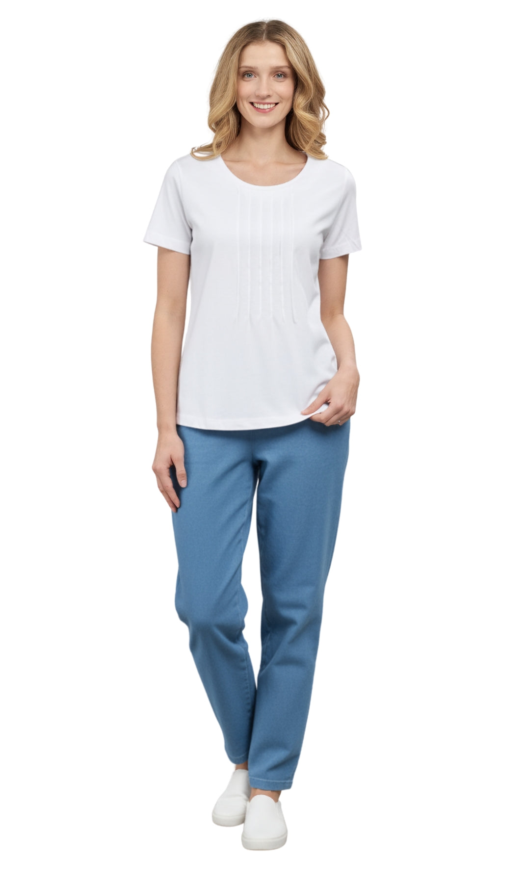 Women's Short Sleeve Cotton Knit T-shirt in Pintuck Style 25