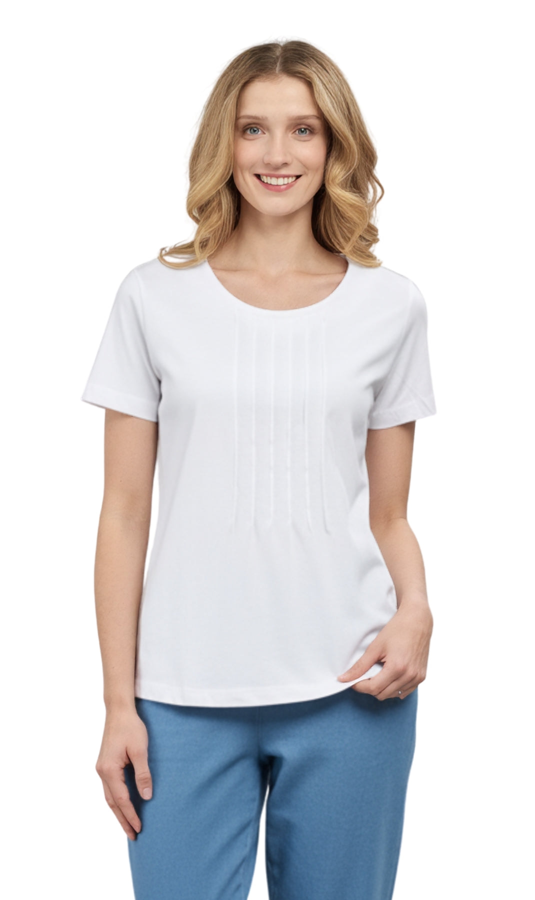 Women's Short Sleeve Cotton Knit T-shirt in Pintuck Style 22