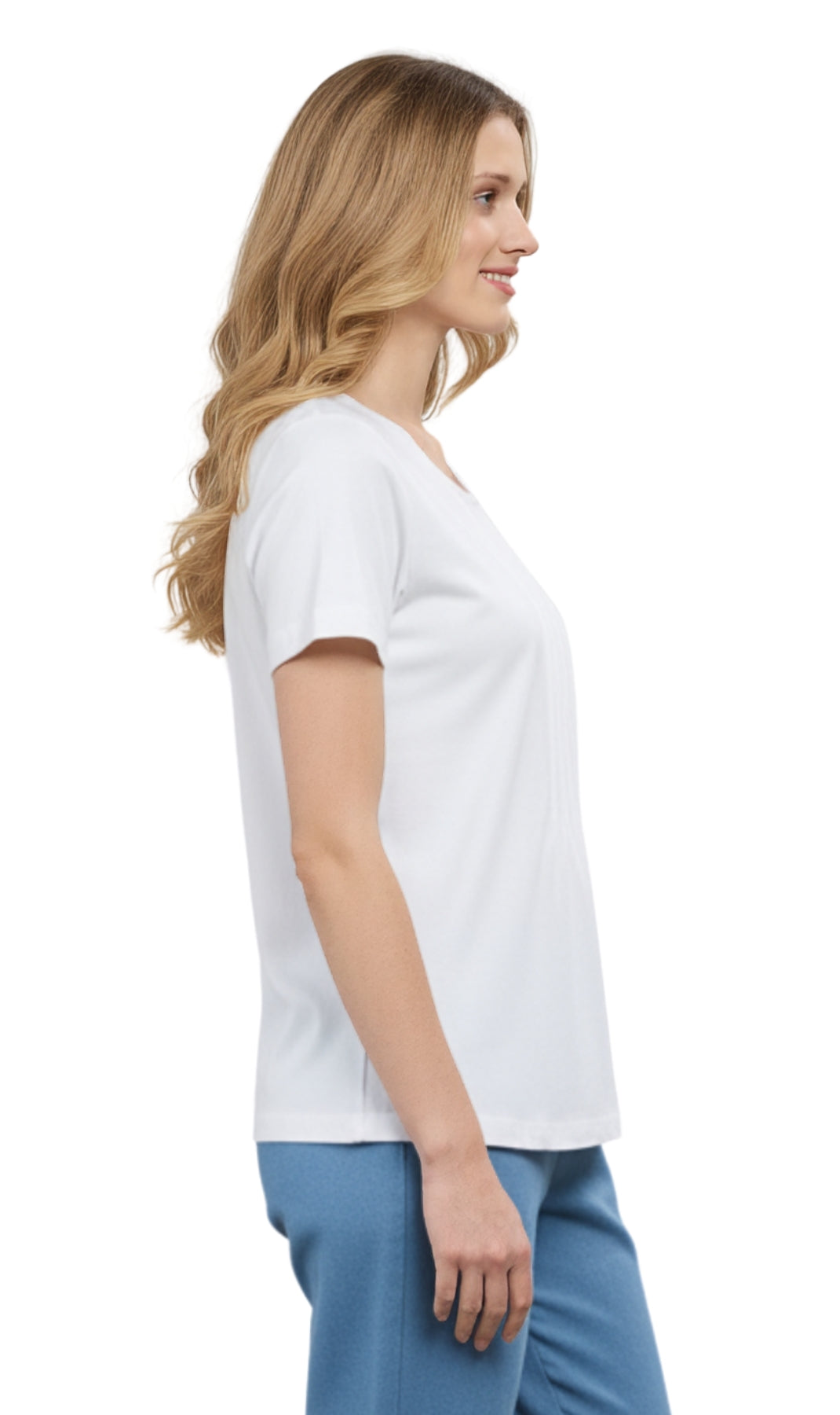 Women's Short Sleeve Cotton Knit T-shirt in Pintuck Style 23