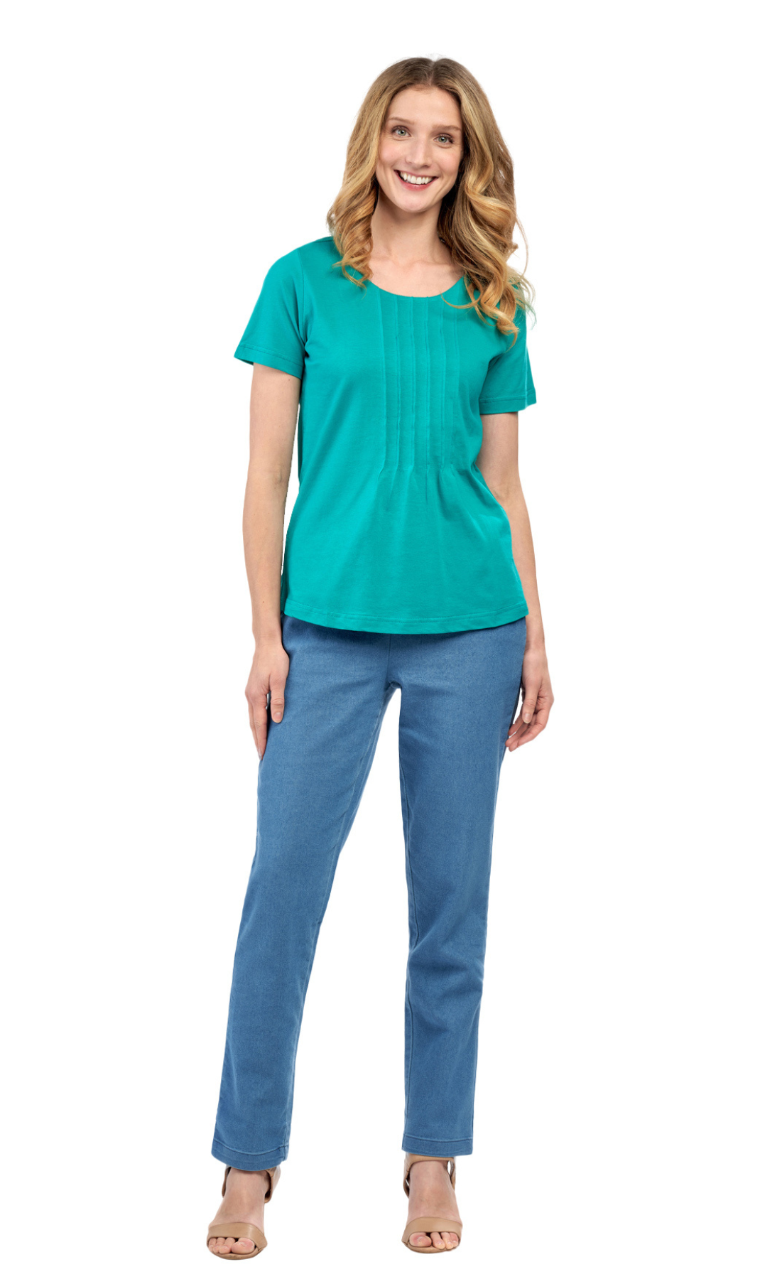 Turtle Bay Apparel Women's Short Sleeve Cotton Knit T-shirt in Pintuck Style