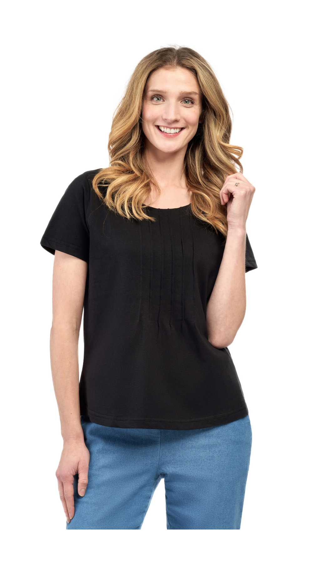 Women's Short Sleeve Cotton Knit T-shirt in Pintuck Style 21