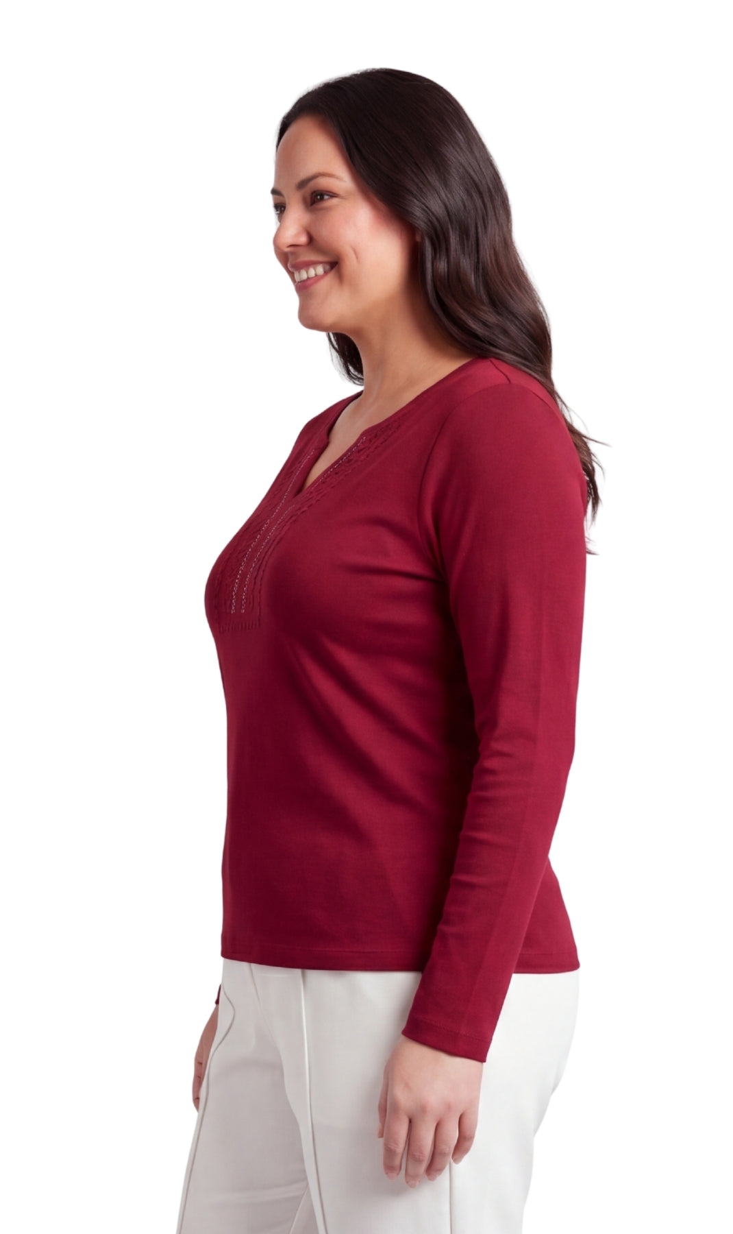 Turtle bay new york Women's Open Crochet And Jewel Trim V-Neck Knit side