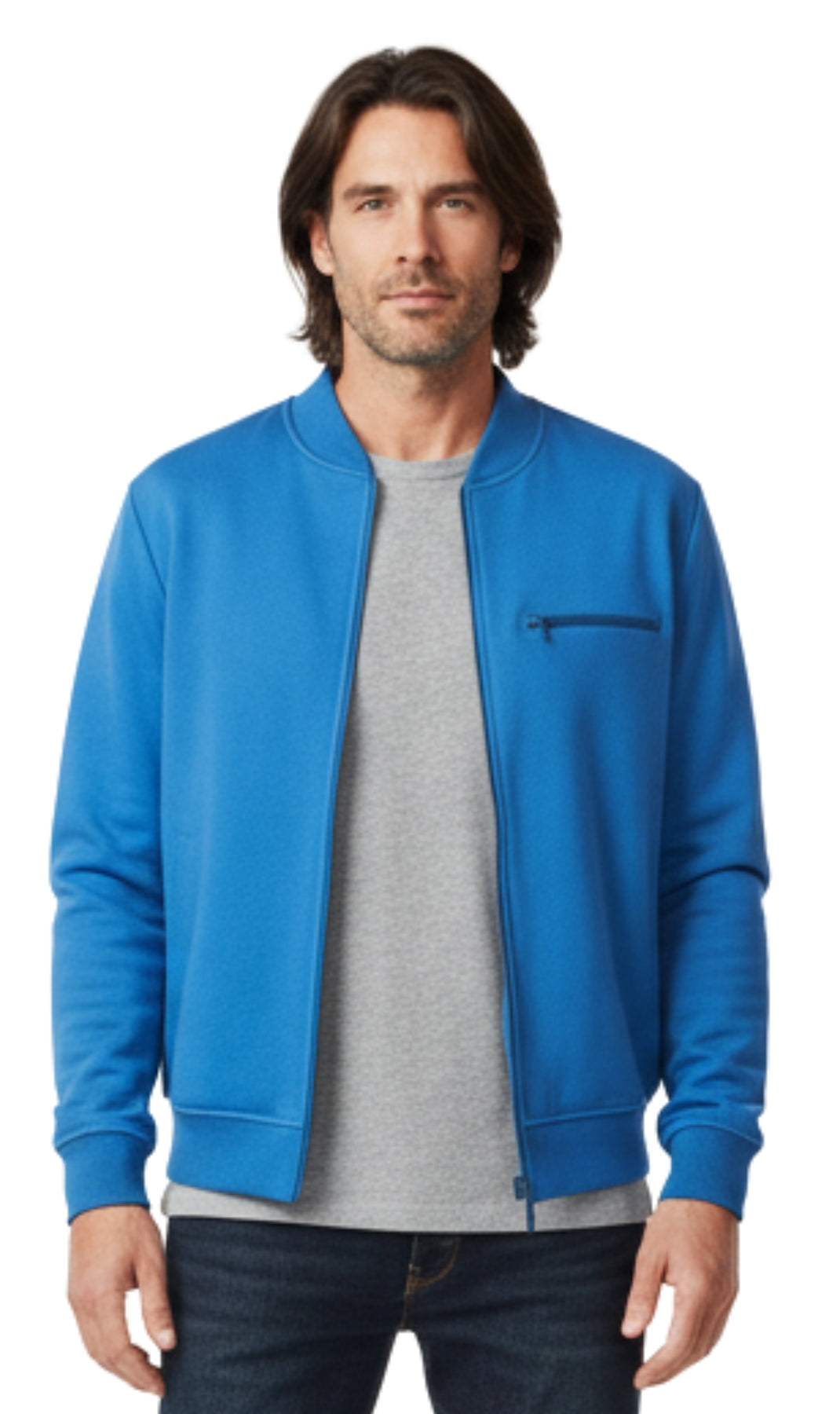 Men's Classic Zip-Up Baseball Fleece Jacket in Lightweight Cotton Blend Fabric with Sporty Edge