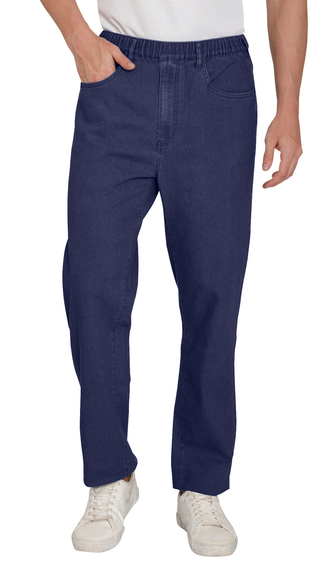 Men's Lightweight Casual Elastic Waist Pull-On Jeans – Denim & Twill Pants with Easy Fit 34