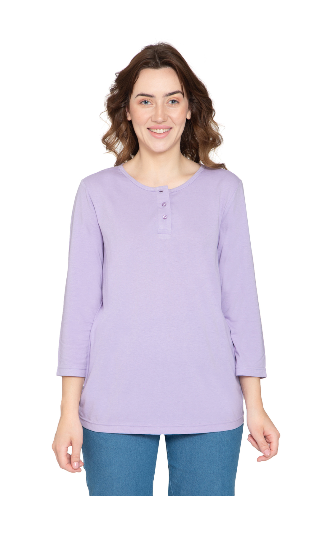 Women's 3/4 sleeves Henley in Cotton Blend with Button Placket 39
