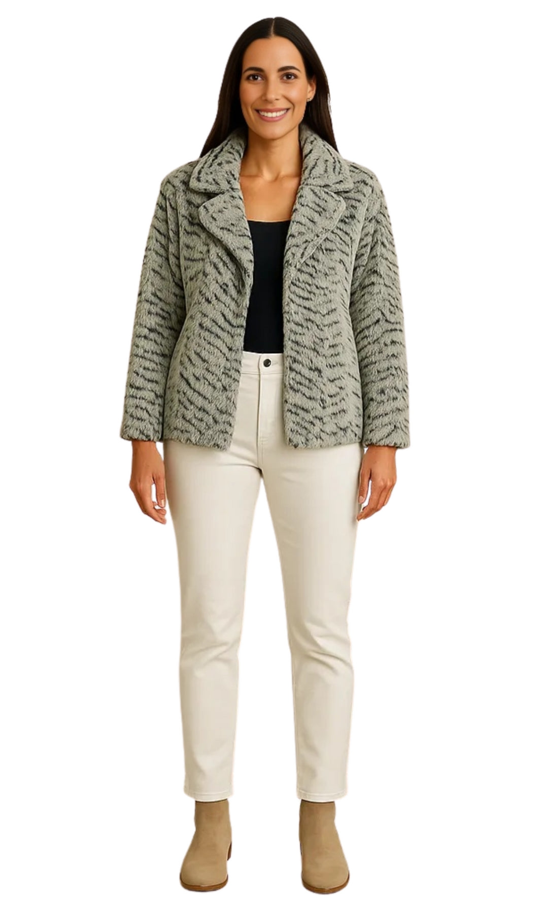 Women's One Button Faux Fur Lined Swing Jacket 4