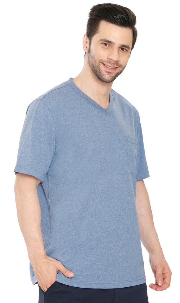 Men's V-Neck T-Shirt with Pocket ÔÇô The Dressier Tee - Blue Heather - Front - TURTLE BAY APPAREL