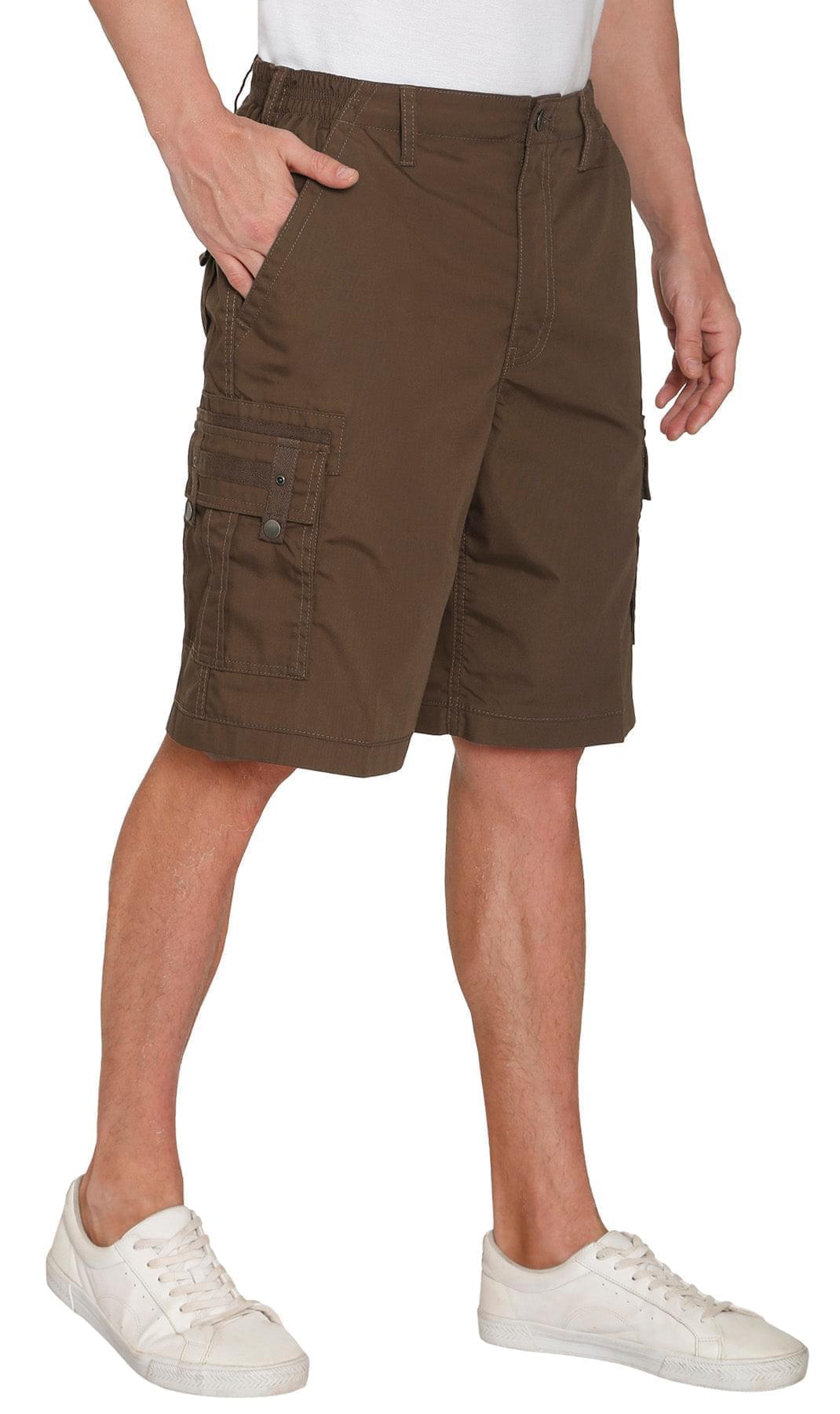 Men's Elastic Waist Cargo Shorts - Comfort and Functionality for Any Adventure Brown - side -TURTLE BAY APPAREL