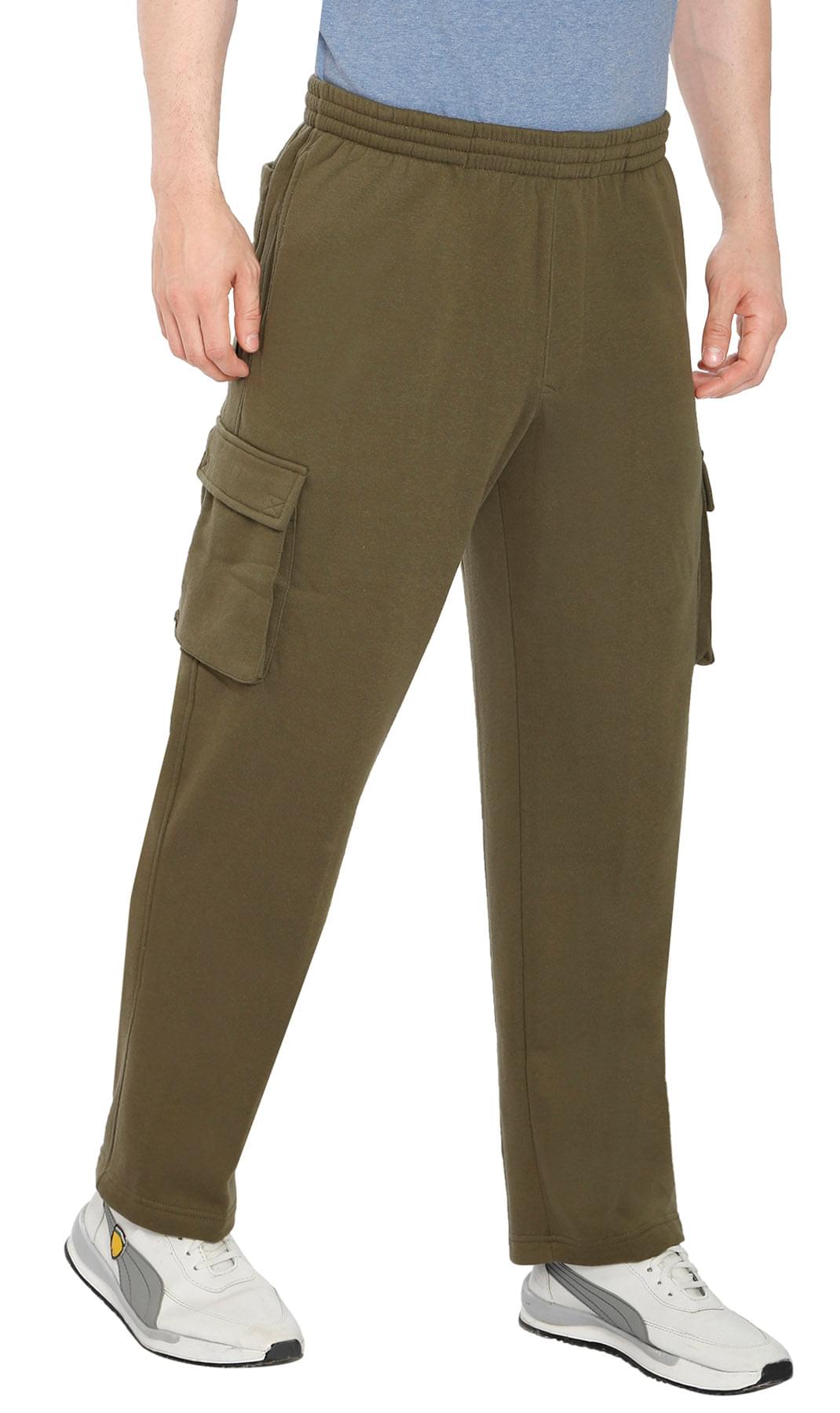 Men's Fleece Cargo Pants - Comfy Sweatpants for No-Chill Chillin' OLIVE - Side -TURTLE BAY APPAREL