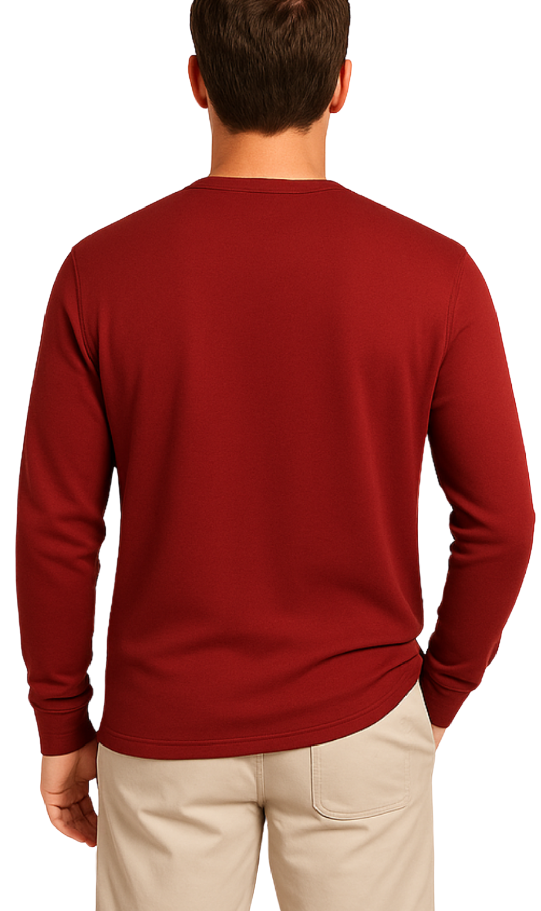 Turtle Bay New York Men's Long Sleeve Henley Shirt with 3 Button Placket-20408 Redwood Back