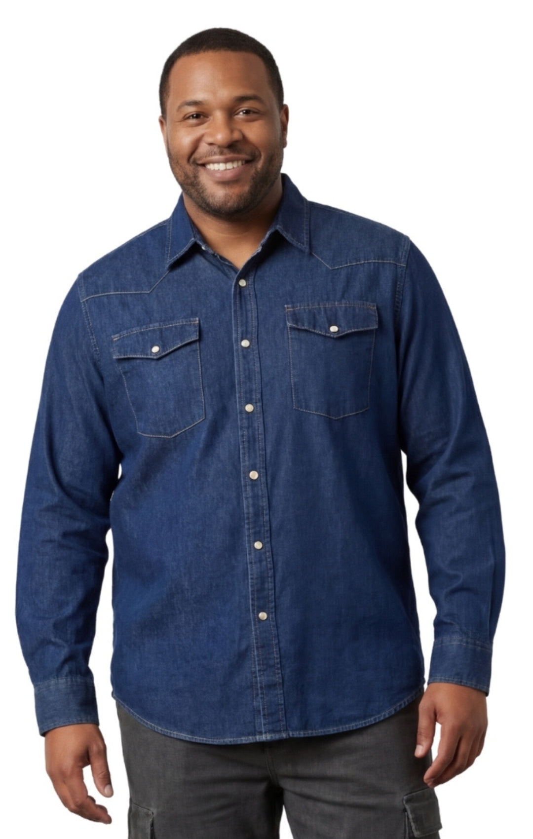 Turtle Bay Apparel Mens Western Snap Front Button Shirt in Denim and Twill with a Stitched Yoke and Chest Pockets