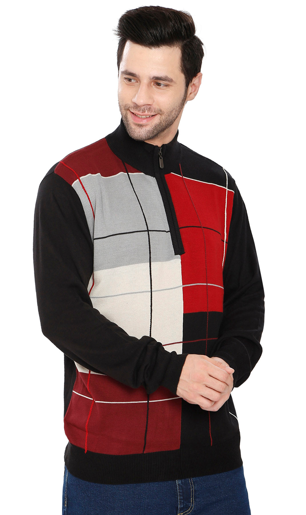 Men's Color Block Quarter Zip Long Sleeve Sweater 4