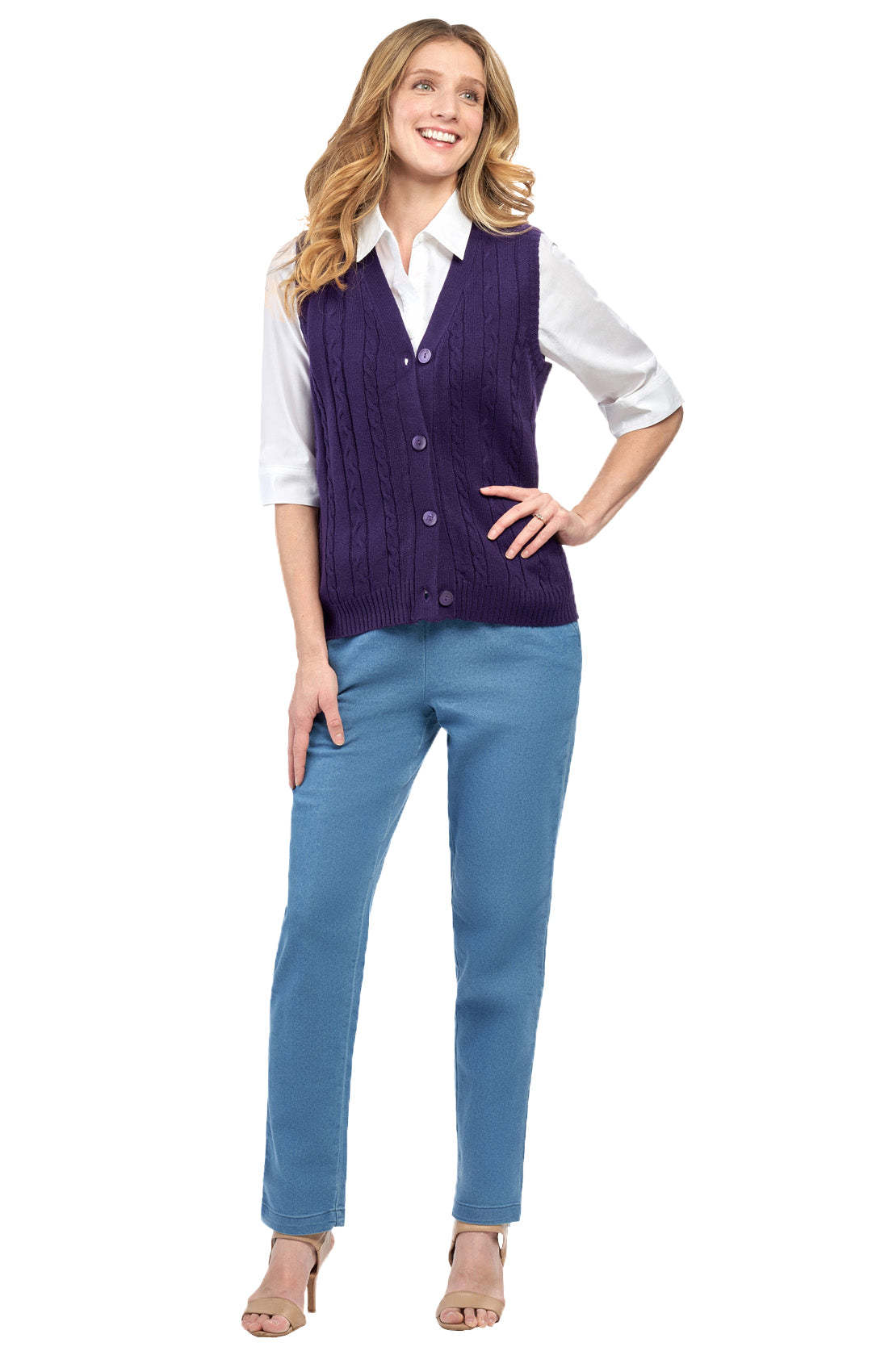 Womens Button Front Cable Knit Cardigan Sweater Vest 32