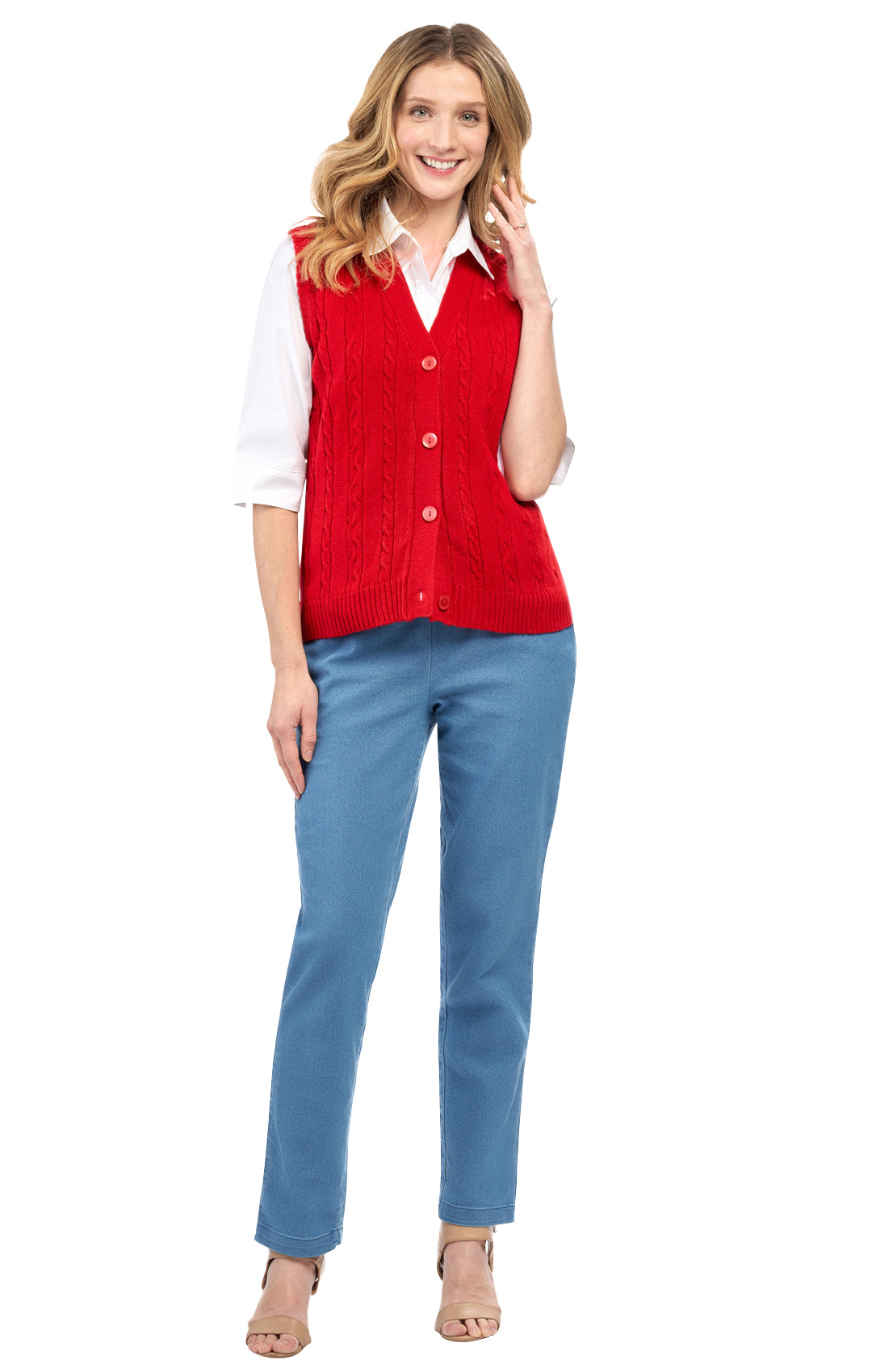 Womens Button Front Cable Knit Cardigan Sweater Vest 10