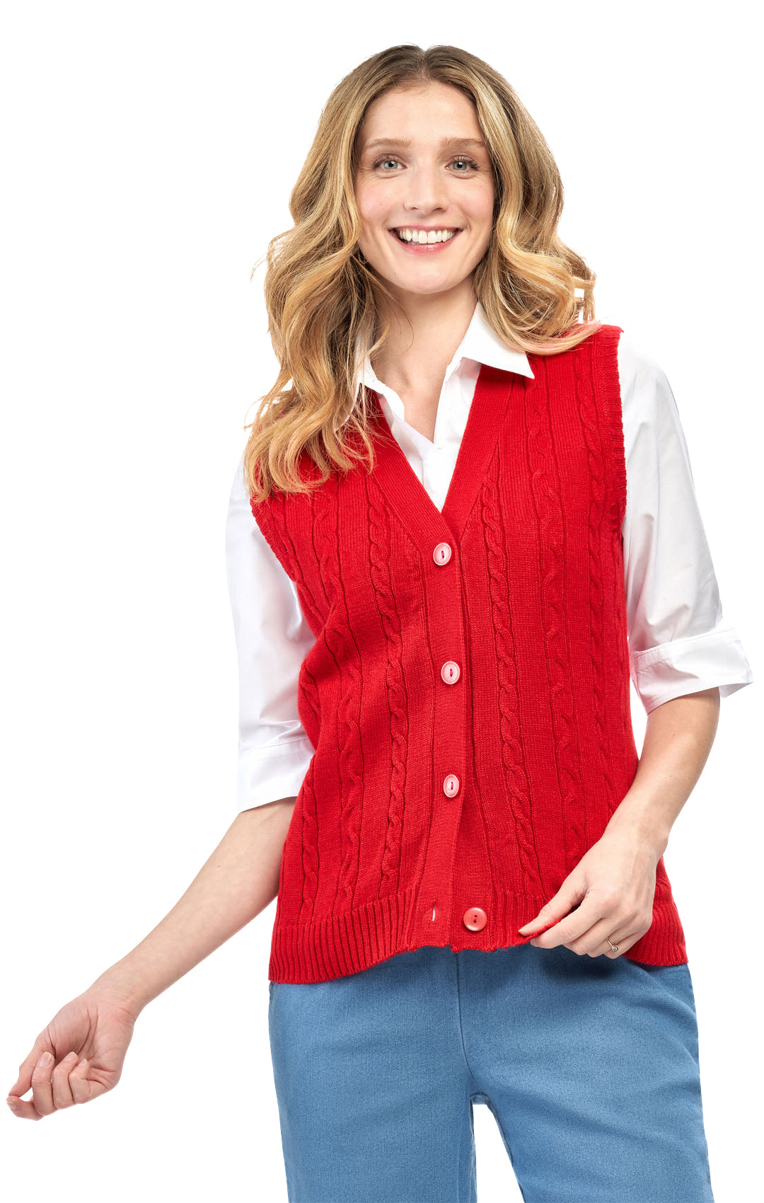 Womens Button Front Cable Knit Cardigan Sweater Vest 9