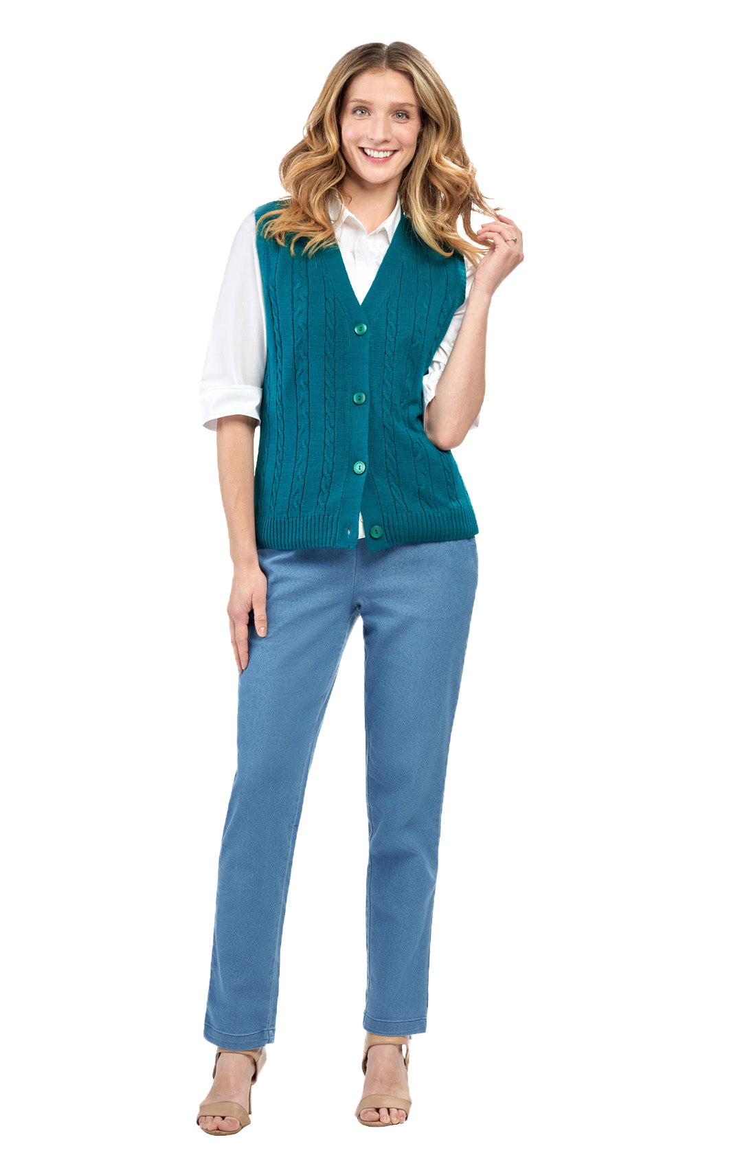 Womens Button Front Cable Knit Cardigan Sweater Vest 18