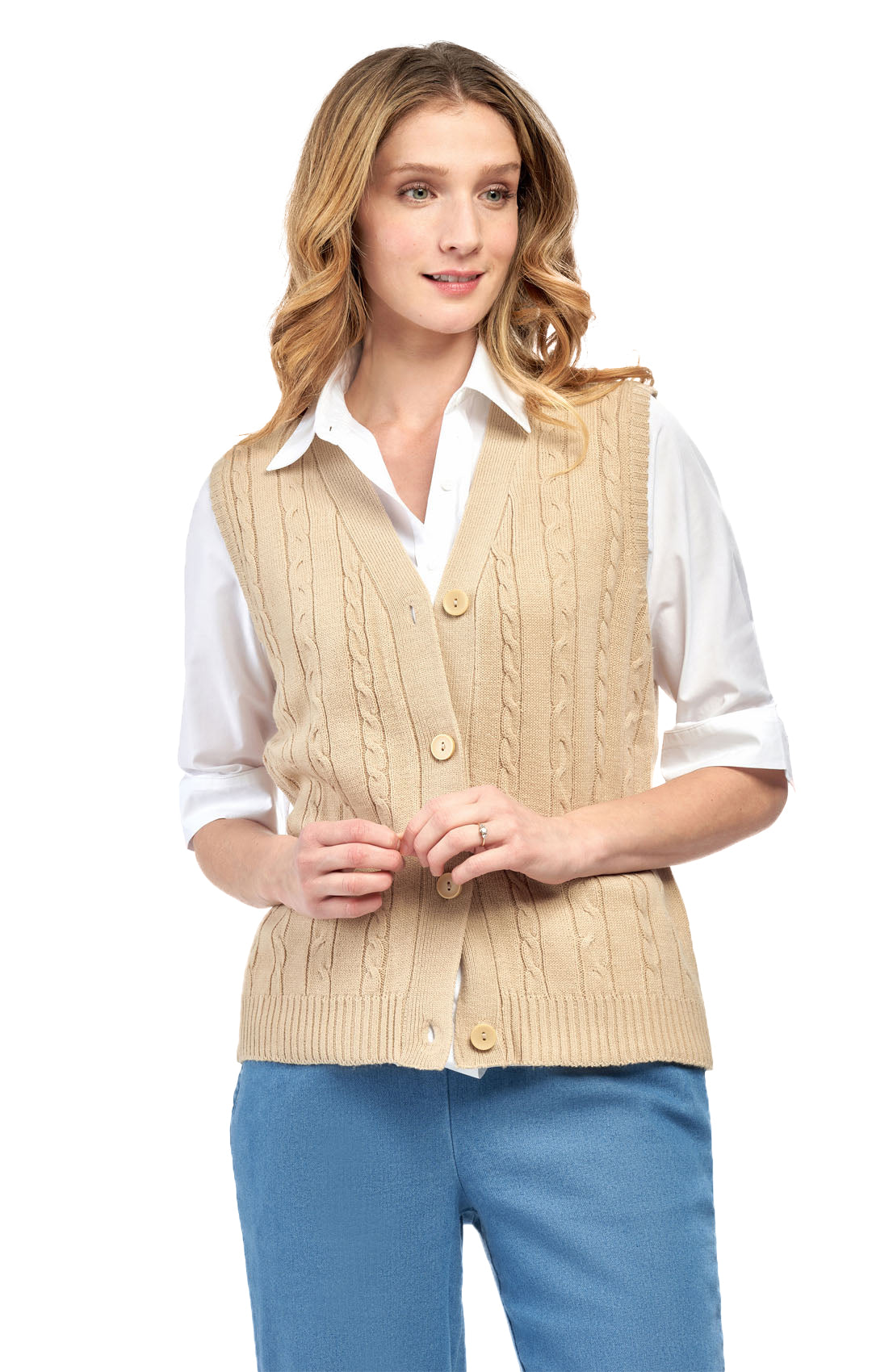 Womens Button Front Cable Knit Cardigan Sweater Vest 22