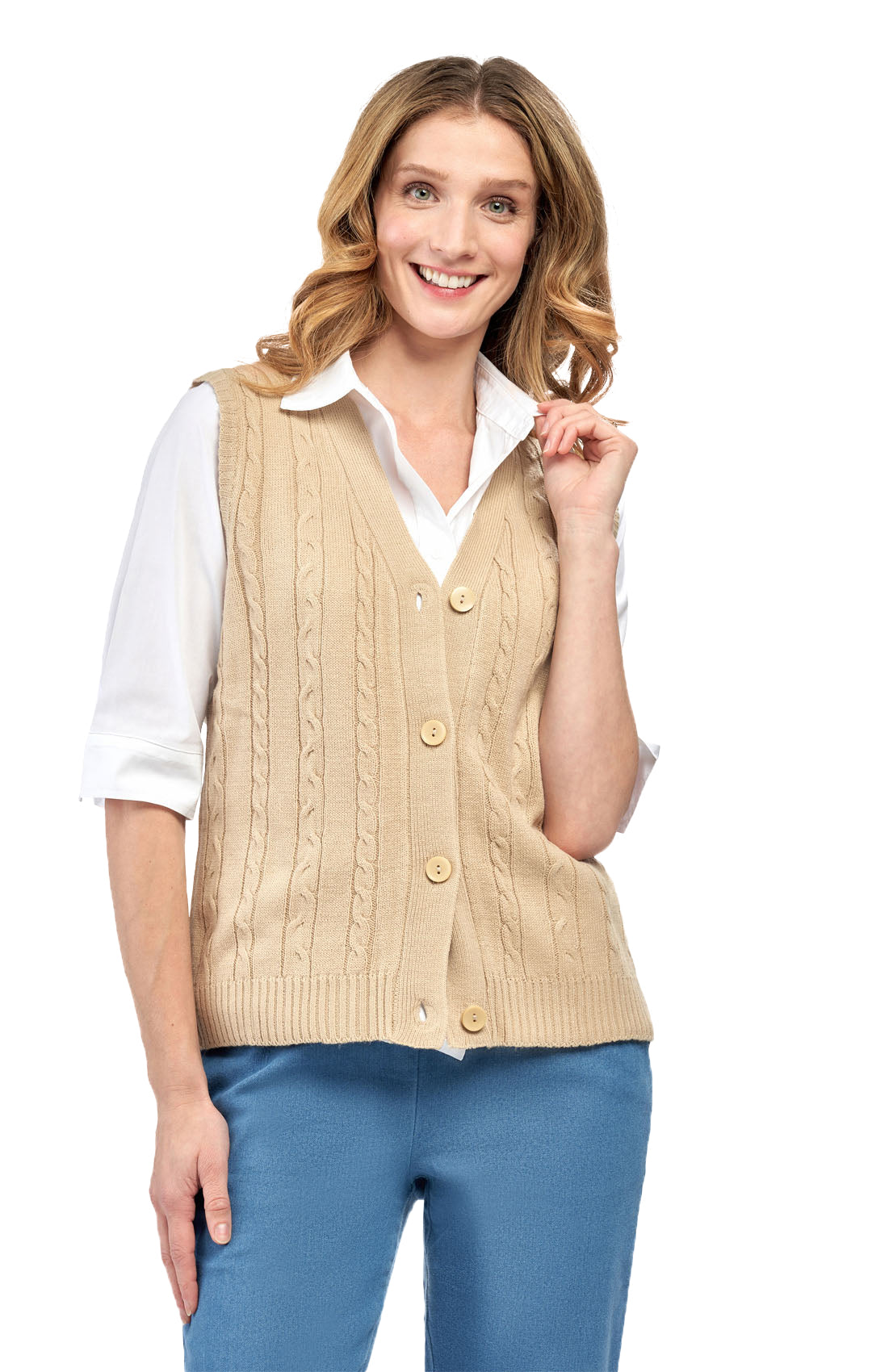Womens Button Front Cable Knit Cardigan Sweater Vest 19