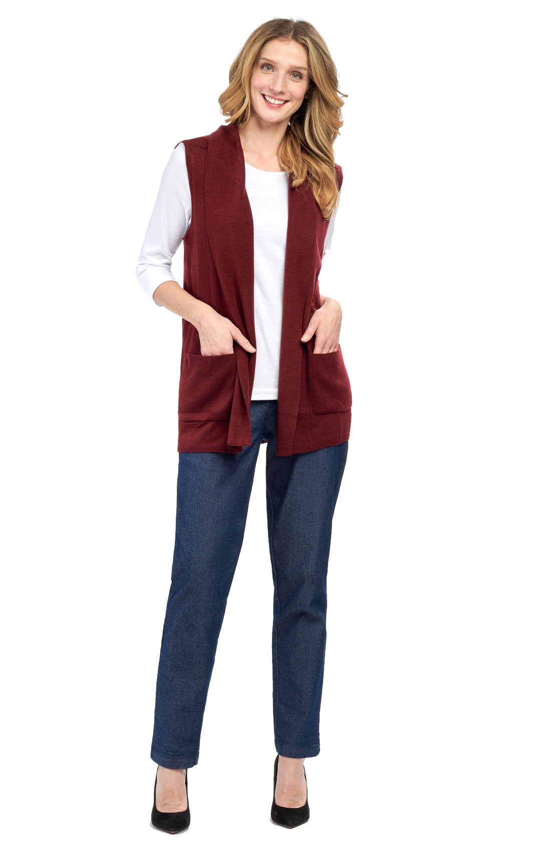 Women's Long Sleeveless Open Front Soft Shawl Collar Vest 9