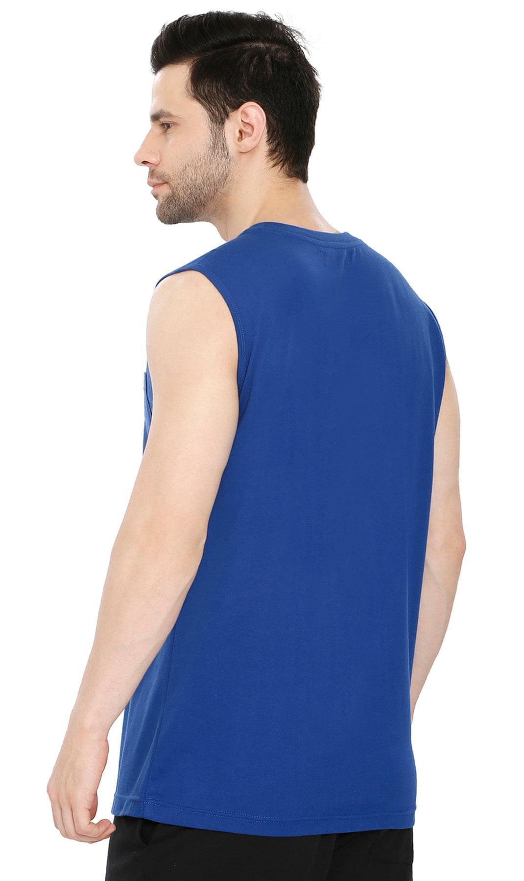 Men's Sleeveless T-Shirt with Pocket - Cool Off in Our Tough Tank - Royal - Back -TURTLE BAY APPAREL