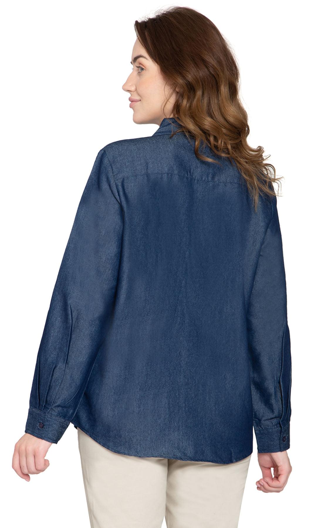 Women's Classic Denim Shirt - Crisp and Tailored for the Urban Cowgirl - DARK WASH - Back - TURTLE BAY APPAREL