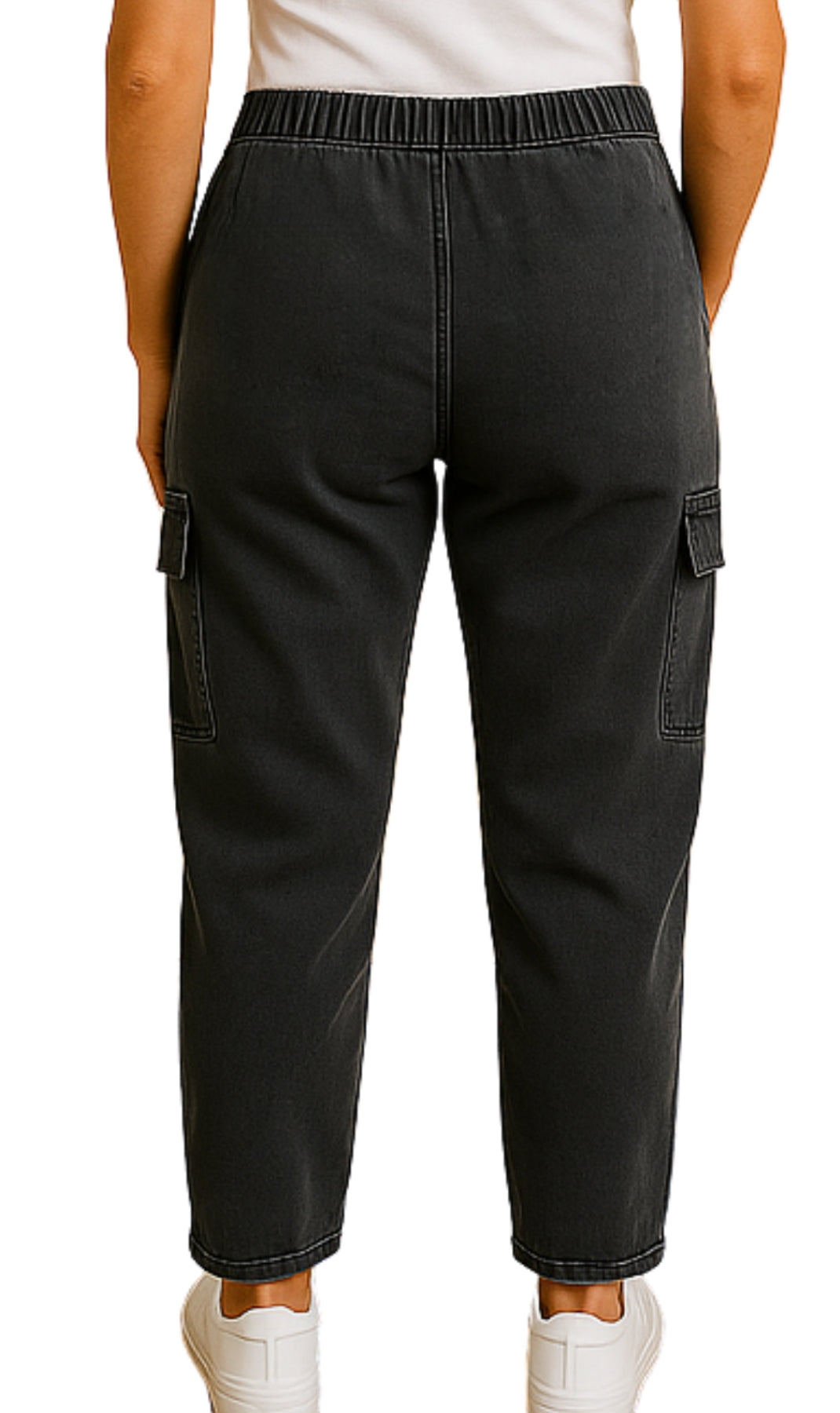 Women's Elastic Stretch Waist Casual Denim Pull-on Cargo Pants