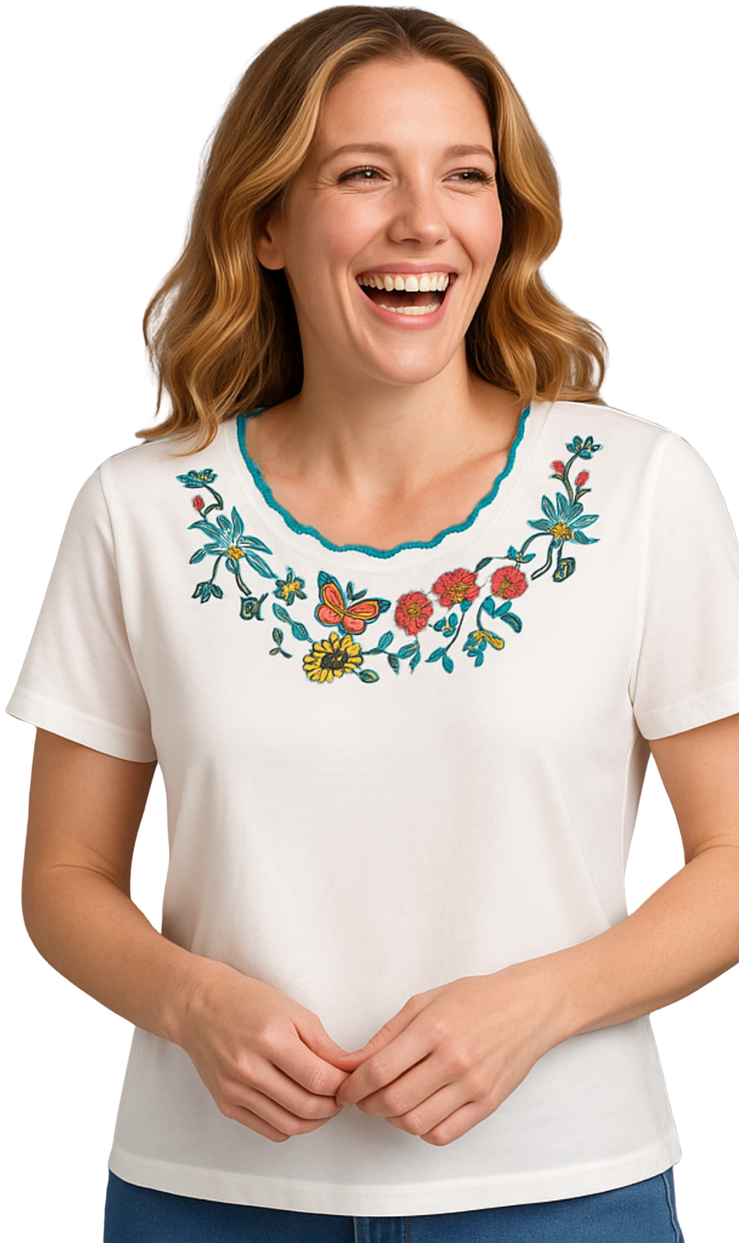 Women's Scalloped Neckline Embellished Tee top