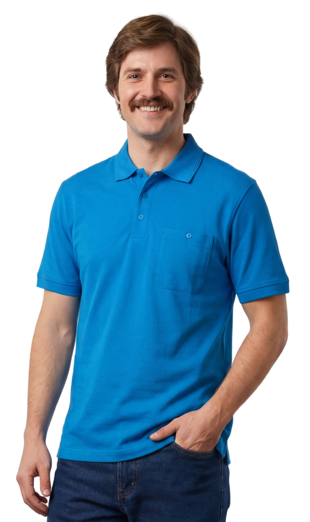 Men's Short Sleeve Pique Polo Shirt in Cotton Blend with Front Pocket 22