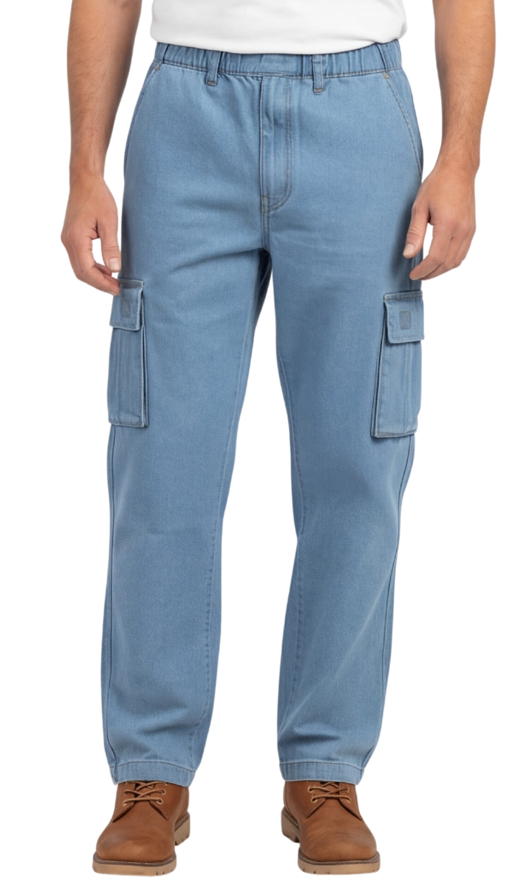 Men's Lightweight Double Cargo Pocket Pull-On Jeans – Cotton Blend Cargo Pants with Elastic Waist 11