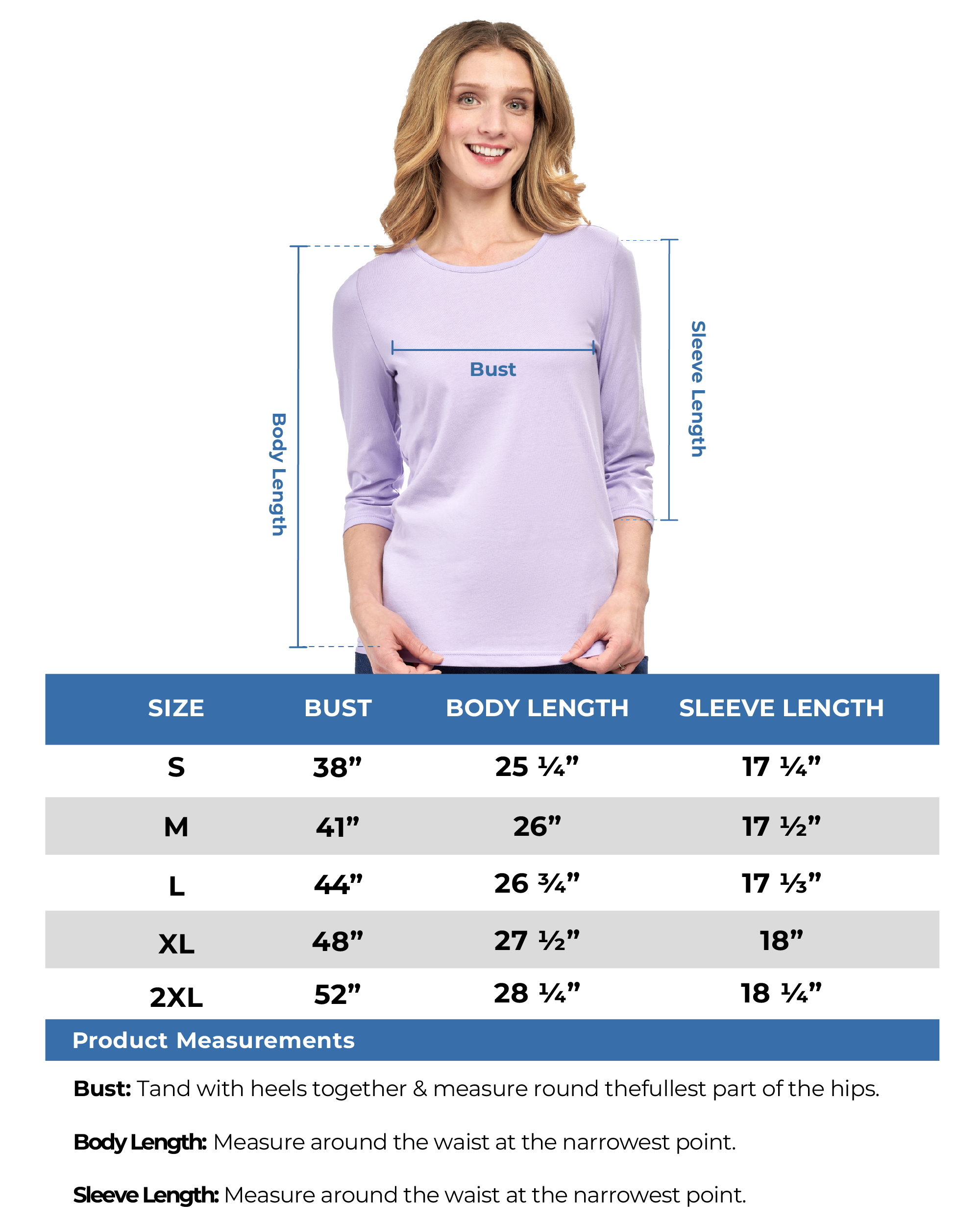 Women's 3/4 Sleeve Crew Neck Top – Comfortable Jer 17