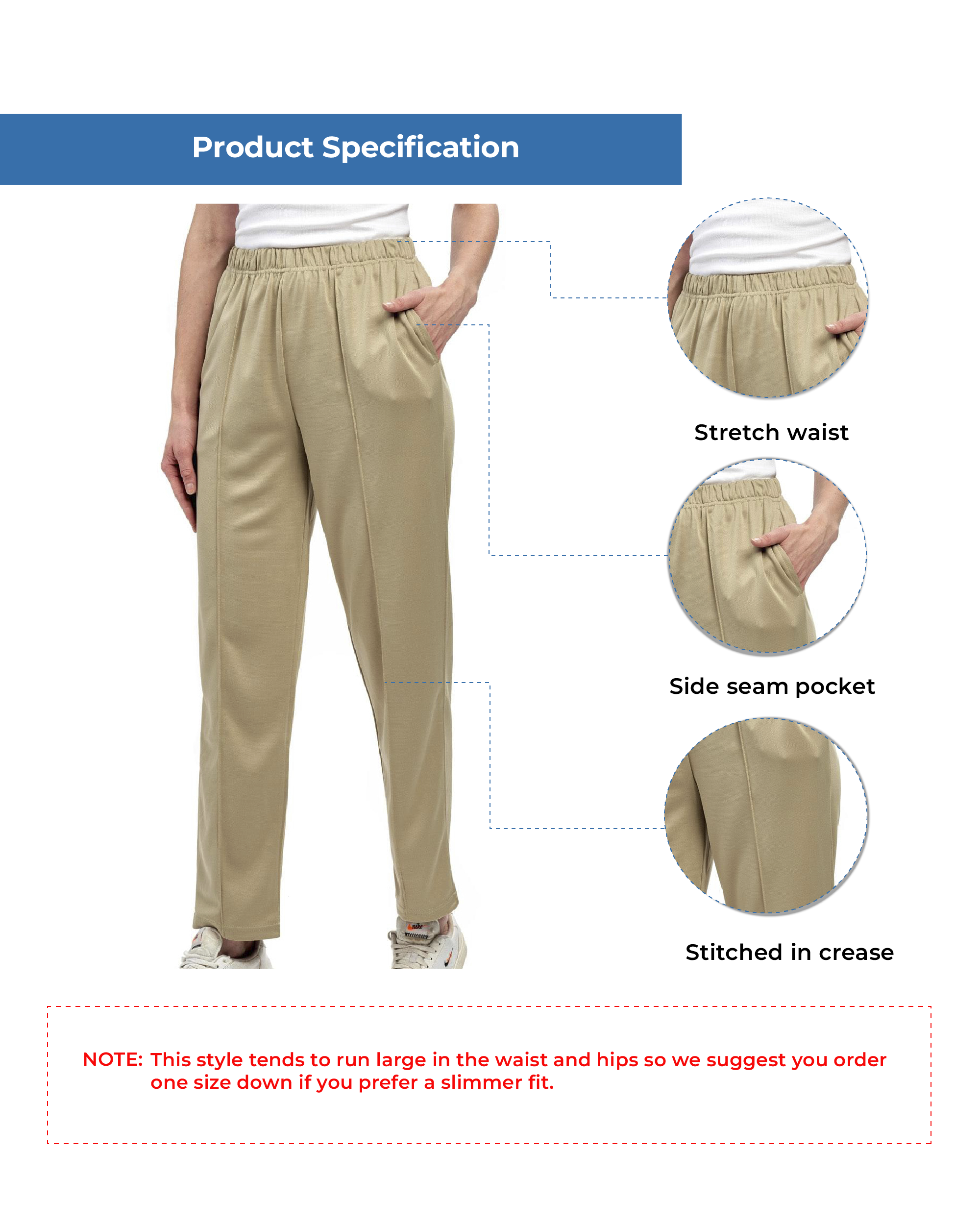 Womens Classic Poly Knit Pants - Pull On Slacks with Elastic Waist 13