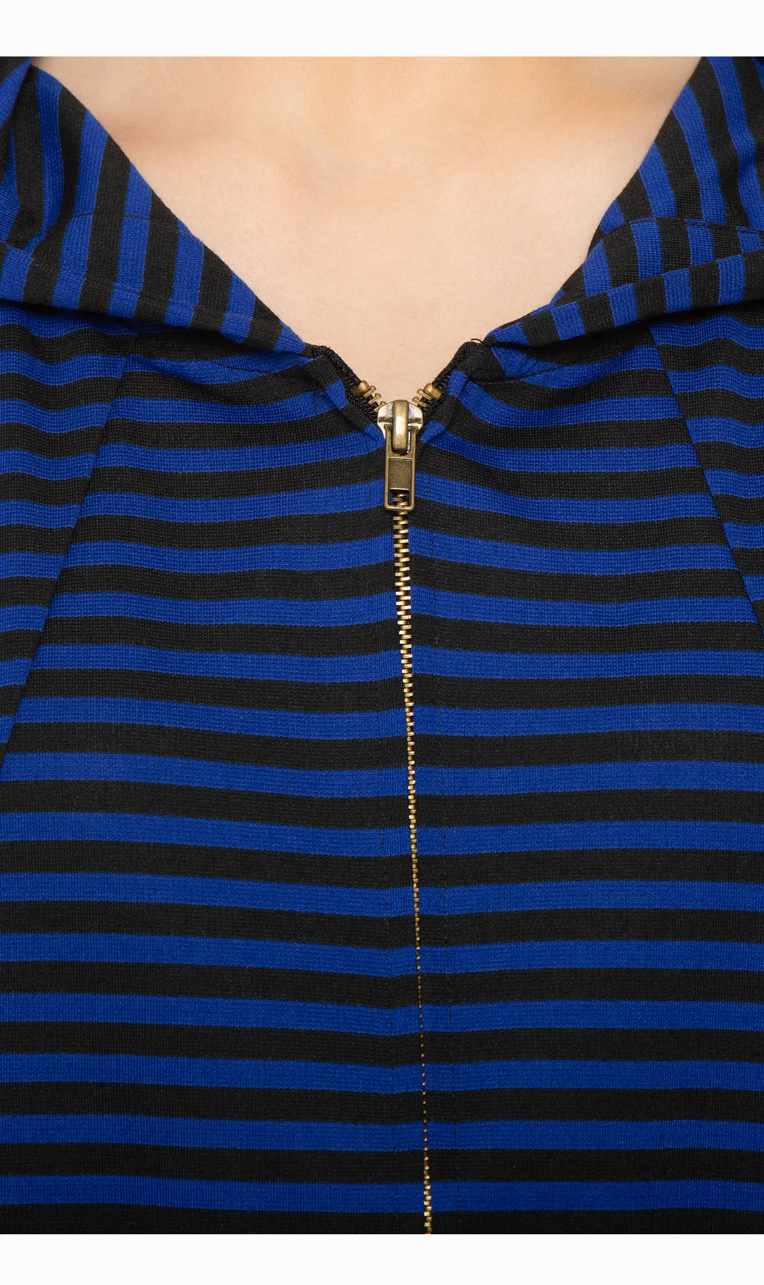 Women's Striped Zip Front High Low Hooded Jacket - closup - TURTLE BAY APPAREL